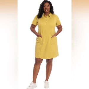 London Times Women's Plus Size Button Placket Collared Popover Shift w Pockets